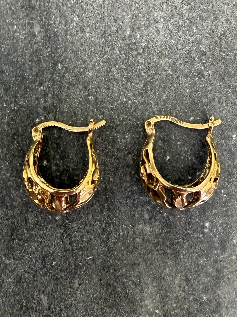 Vintage Gold Sterling Hammered Hoop Earrings